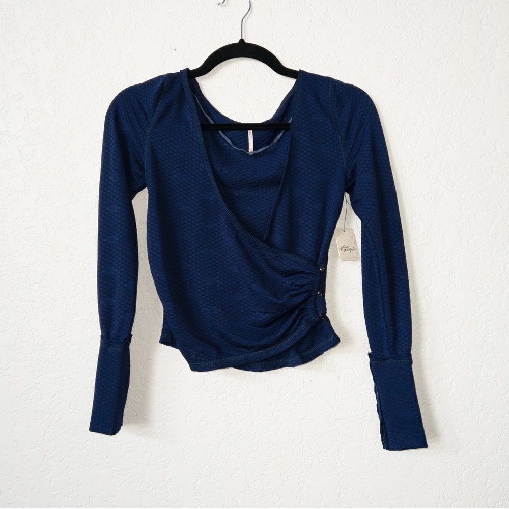 NWT Free People Ink Combo Penny Plunge Neckline Wrap Top‎ Size XS